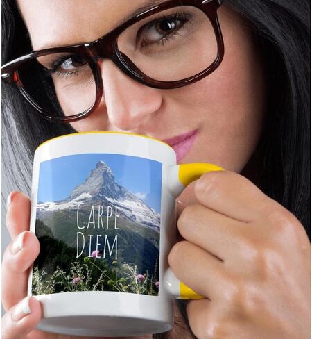 3dRose Carpe Diem-Seize the Day inspiring words-Motivational mountain photography Mug, 11 oz, Black in Saudi Arabia