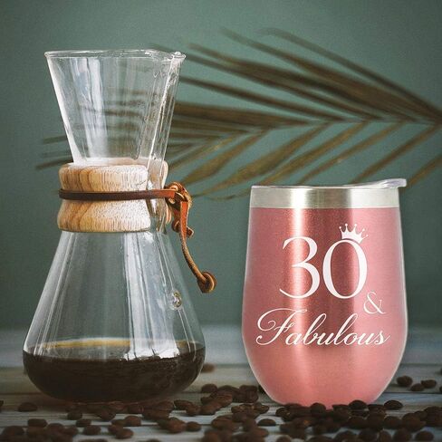 30 ورائع - عيد الميلاد الثلاثين، عيد الميلاد، هدية رأس السنة الجديدة لها - كأس نبيذ من الفولاذ المقاوم للصدأ باللون الذهبي الوردي سعة 12 أونصة / كوب قهوة / كوب / كوب مع غطاء وقش، فكرة أقوال مضحكة للنساء الأخت والصديقة BFF الزوجة in Saudi Arabia