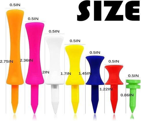 70 Pack Plastic Golf Tees 1", 1 1/4", 1 1/2", 1 3/4", 2", 2 1/4", 2 3/4" Available, Multi-Color Wear-Resistant Portable Golf Ball Tees, Golf Step Down Tees in Saudi Arabia