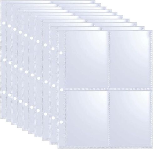 4 Pocket Trading Card Pages Sleeves Protector for 3 Ring Small Binders Double Sided Top Loading 50 Pages 400 Regular Cards in Kuwait
