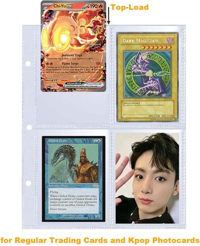 4 Pocket Trading Card Pages Sleeves Protector for 3 Ring Small Binders Double Sided Top Loading 50 Pages 400 Regular Cards in Kuwait