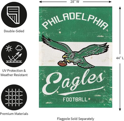 علم الفريق الرياضي الأمريكي فيلادلفيا إيجلز NFL من الكتان العتيق - 28 بوصة عرض × 44 بوصة ارتفاع داخلي وخارجي علم ديكور مزدوج الجوانب لمحبي كرة القدم in Kuwait