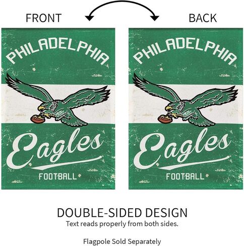 علم الفريق الرياضي الأمريكي فيلادلفيا إيجلز NFL من الكتان العتيق - 28 بوصة عرض × 44 بوصة ارتفاع داخلي وخارجي علم ديكور مزدوج الجوانب لمحبي كرة القدم in Kuwait