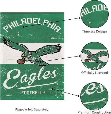 علم الفريق الرياضي الأمريكي فيلادلفيا إيجلز NFL من الكتان العتيق - 28 بوصة عرض × 44 بوصة ارتفاع داخلي وخارجي علم ديكور مزدوج الجوانب لمحبي كرة القدم in Kuwait