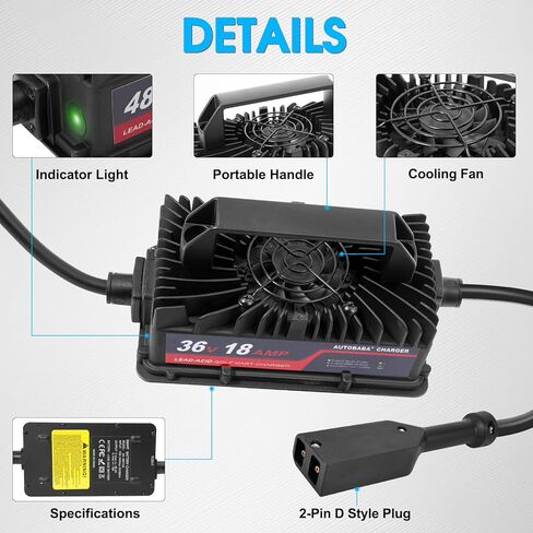 36 فولت 18 أمبير شاحن بطارية عربة الجولف 2-Pin D نمط التوصيل شاحن متوافق مع عربات الجولف EZGO TXT (حمض الرصاص) in Kuwait