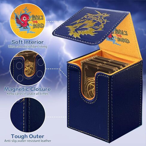 MTG Deck Box Commander BTB, Fits 100 Single Sleeved Cards, 2 Dividers, Strong Magnet Magic the Gathering Deck Box PU Leather Trading Card Storage Box for TCG, CCG, MTG Cards-Blue Yellow in Saudi Arabia