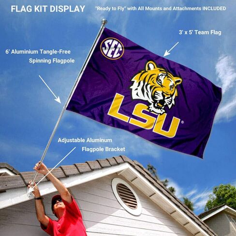 College Flags & Banners Co. Louisiana State LSU Tigers SEC Flag with Pole and Bracket Kit in Saudi Arabia