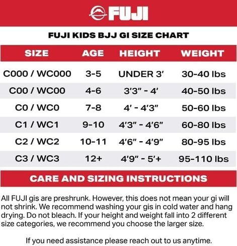 FUJI Kids All-Around Brazilian Style Jiu Jitsu Uniform with C0-Sized White Belt in Saudi Arabia