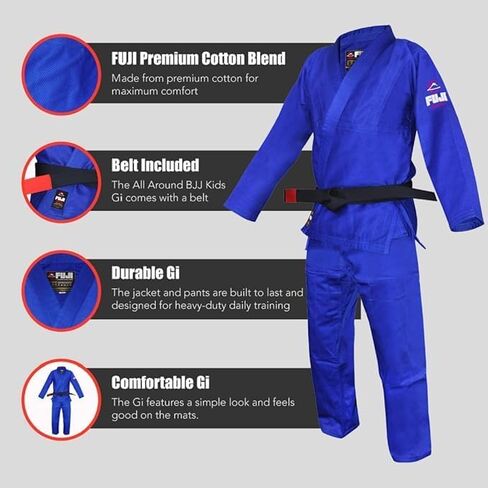 FUJI Kids All-Around Brazilian Style Jiu Jitsu Uniform with C0-Sized White Belt in Saudi Arabia