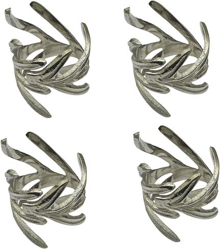 Napkin Rings Cast Metal Antique Silver Branch Napkin Rings Set of 4 Pcs Solid Brass Handmade Napkin Ring for Wedding Dinner Parties, Dining Room, Family Gathering and Special Occasion by Living Ideas in Kuwait