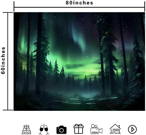 Northern Lights Forest Tapestry 80x60 Inches Aurora Borealis Misty Pine Trees Trippy Tapestry Aesthetic Wall Art Meditation Decor for Bedroom Living Room Dorm GTDJIE0005 in Kuwait