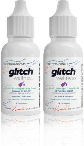 Glitch UltraSight Eye Drops for Dry Eyes - 3 Pack - 4 in 1 Advanced Relief Dry Eye Drops - All Day Comfort with Hydration, Brightening, Cooling - Effectively Soothes Irritation & Dryness - 0.5 Fl Oz in Saudi Arabia