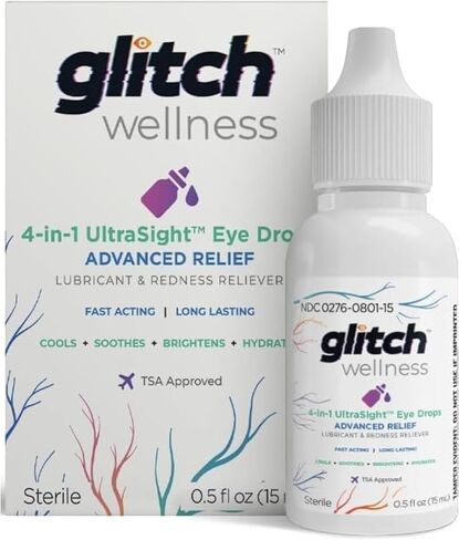 Glitch UltraSight Eye Drops for Dry Eyes - 3 Pack - 4 in 1 Advanced Relief Dry Eye Drops - All Day Comfort with Hydration, Brightening, Cooling - Effectively Soothes Irritation & Dryness - 0.5 Fl Oz in Saudi Arabia