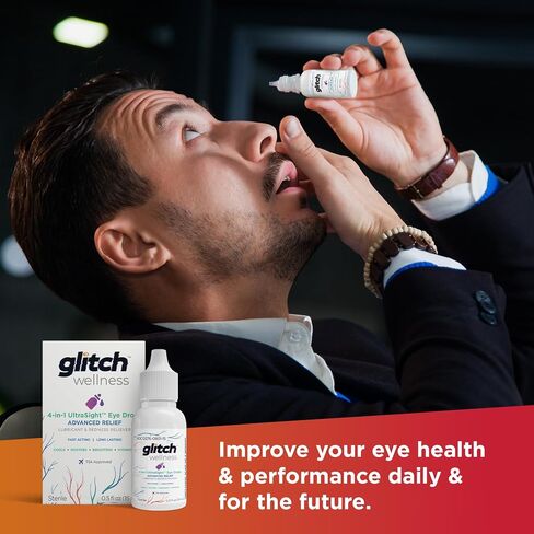 Glitch UltraSight Eye Drops for Dry Eyes - 3 Pack - 4 in 1 Advanced Relief Dry Eye Drops - All Day Comfort with Hydration, Brightening, Cooling - Effectively Soothes Irritation & Dryness - 0.5 Fl Oz in Saudi Arabia