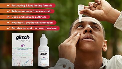 Glitch UltraSight Eye Drops for Dry Eyes - 3 Pack - 4 in 1 Advanced Relief Dry Eye Drops - All Day Comfort with Hydration, Brightening, Cooling - Effectively Soothes Irritation & Dryness - 0.5 Fl Oz in Saudi Arabia