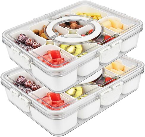 Divided serving tray with lid and handle，snack box container-Transparent snacklebox that can hold candies, snacks, dried fruits, salads, and other snacks (2 pack with 16 dividers) in Saudi Arabia