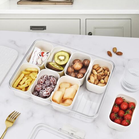 Divided serving tray with lid and handle，snack box container-Transparent snacklebox that can hold candies, snacks, dried fruits, salads, and other snacks (2 pack with 16 dividers) in Saudi Arabia