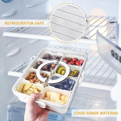 Divided serving tray with lid and handle，snack box container-Transparent snacklebox that can hold candies, snacks, dried fruits, salads, and other snacks (2 pack with 16 dividers) in Saudi Arabia