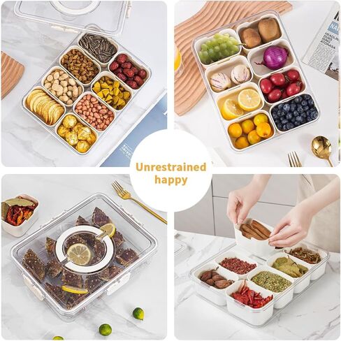 Divided serving tray with lid and handle，snack box container-Transparent snacklebox that can hold candies, snacks, dried fruits, salads, and other snacks (2 pack with 16 dividers) in Saudi Arabia