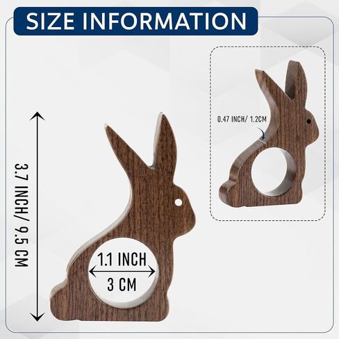Easter Bunny Walnut Wood Napkin Rings Set of 4, Vintage Rabbit Napkin Holders for Holiday, Wedding,Christmas, Valentine, Thankful - Unique Brown Walnut Dinner Napkin Rings for Spring Dining Room Decor in Saudi Arabia