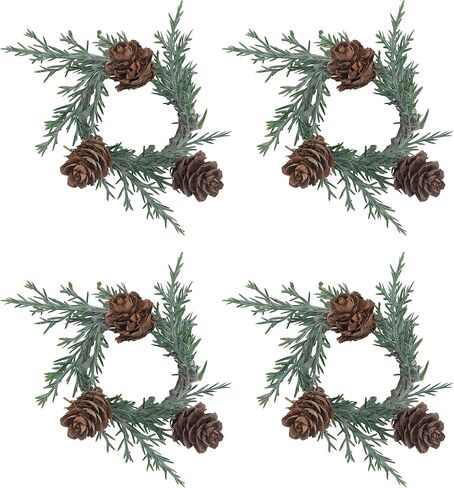 "SARO LIFESTYLE Collection Pine Cone Napkin Rings (Set of 4), Diameter: 1.5"", Green" (NR371.G) in Saudi Arabia