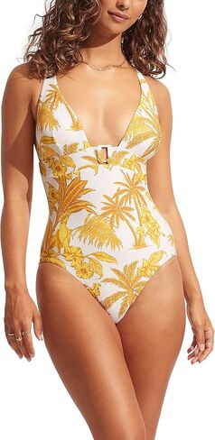 Seafolly Women's Deep V One Piece Swimsuit with High Cut Leg in Kuwait
