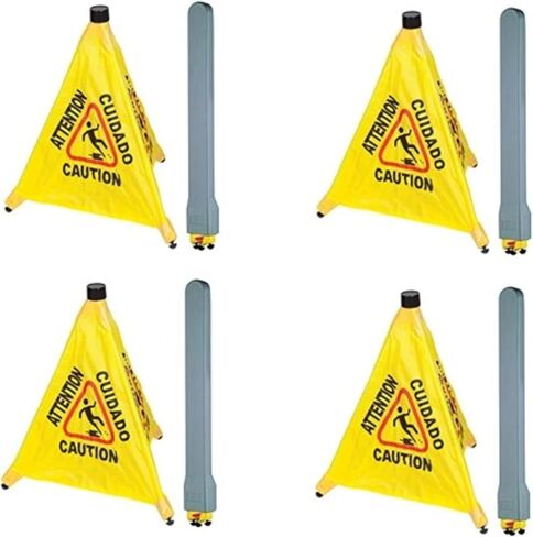 Commercial 20 inch Multi-Lingual Caution, Wet Floor Pop-Up Safety Cone with Storage Tube | Yellow, Caution - Warning Sign for Retail, Grocery, Office, Cinema, Restaurant, Malls | 4 Pack in Saudi Arabia