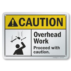 SmartSign 7 x 10 inch “Caution - Overhead Work, Proceed with Caution" ANSI Sign, Digital Printing, 55 mil HDPE Plastic, Yellow, Black and White