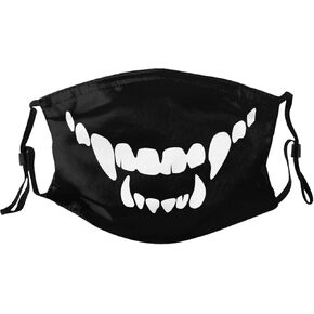 Scary Monster Mouth Teeth Face Mask with 2 Filters Breathable Adjustable Cloth Masks Balaclavas for Men Women