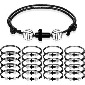 20 Pcs Volleyball Gifts Charm Bracelets Volleyball Bracelets Cross Bracelets Adjustable Inspirational Wristbands Sports Party Favors for Teen Adults Team Women Men Sports Party Decoration