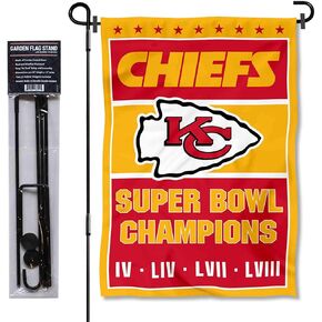 WinCraft Kansas City Chiefs 4 Times 4X Super Bowl Champions Garden Flag and Pole Stand Holder