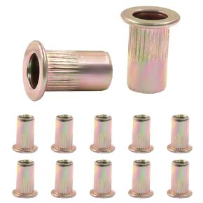 10 pcs M6 Rivet Nut, Zinc Plated Carbon Steel Flat Head Insert Nutsert