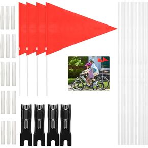 4 Set Bike Flag with Pole for Safety, 6 Ft Height Adjustable ATV Flag Bicycle Flag Waterproof Orange Fiberglass Safety Flag Pole for Kids, Bike, Golf Cart, Bicycle