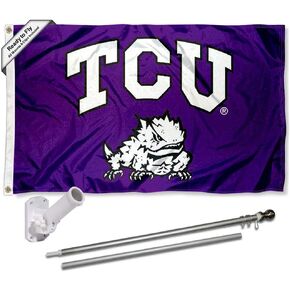 College Flags & Banners Co. Texas Christian Horned Frogs Flag with Pole and Bracket Kit