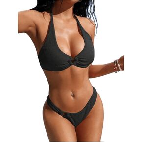 SOLY HUX Women's Bathing Suit Ring Linked Halter Bikini Sets Two Piece Swimsuit
