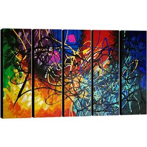 Wieco Art 5 Panels Abstract Heart Oil Paintings Reproduction on Canvas Wall Art Decor Ready to Hang for Home Office Decorations Extra Large Modern 100% Hand Made Contemporary Impressionist Artwork