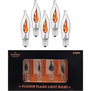 The Dreidel Company Flicker Flame Shaped Light Bulbs, E12 Replacement Bulbs, Dances with a Flickering Orange Glow, 1 Watt, 120 Volt (5-Pack)