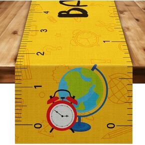 Back to School Table Runner Apple Ruler First Day of School Table Cloth Back to School Table Decoration for School Kids Students Classroom Party Dining Room Home Decor Supplies 72 x 13in