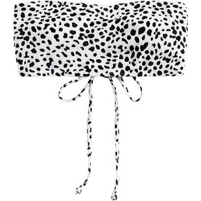 WDIRARA Women's Allover Print Bandeau Bikini Top Lace Up Stretchy Swimwear Bathing Suits