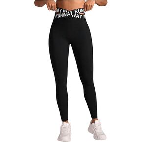 بنطال يوجا نسائي من SweatyRocks مطبوع عليه حروف متقاطعة وحزام للخصر، مقاس نحيف، ناعم ومطاط، رياضي للجري
