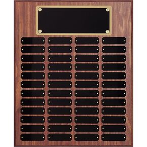 SHOP AWARDS AND GIFTS 9 x 12 Inch Perpetual Plaque Award Multiple Name Plate Board for Employee Appreciation, Recognition, Achievement, Walnut Finish with Black and Gold Header, 12 Name Plates
