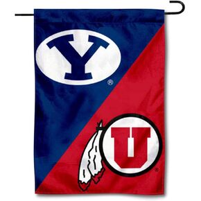 Brigham Young vs. Utah House Divided Garden Flag and Banner