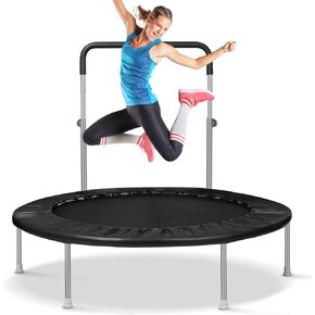 Rebounder Trampoline for Adults with Adjustable Bar, Mini Fitness Trampoline for Adults and Kids, Small Exercise Trampoline with Handle for Indoor Outdoor Workout