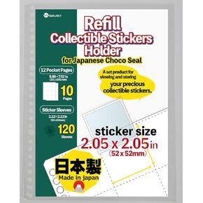 saveit Refill Collectible Stickers Holder for Japanese Wafer Choco Seal(2.05in x 2.05in) 12pocket Pages Sleeves Set