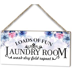 Load of Fun Laundry Room Sign, Wood Door Hanging Plaque Shelf Decor, Home Farmhouse Rustic Flower Laundry Shelf Decor Wooden Sign, Wall Art Laundry Room Decor Idea Gift-49