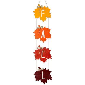 33 Inch Thanksgiving Fall Door Decoration Wooden Maple Leaf Welcome Sign with 4 Panels Autumn Vintage Wall Hanger Farmhouse Rustic Decor for Front Door Porch Harvest