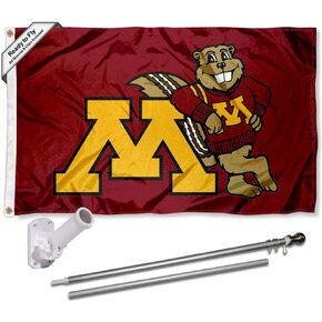 College Flags & Banners Co. Minnesota Gophers Gopher Mascot Flag with Pole and Bracket Complete Set