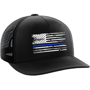 Tactical Pro Supply - Patriotic USA Snapback Hat Men or Women, Snap Closure Design, Decorated PVC Embossed Logo - Blue Line Flag - One Size