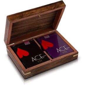 Birthday Gift Ideas Handcrafted Classic Wooden Playing Card Holder Deck Box Storage Case Organizer With 2 Sets of Premium Quality 'Ace' Playing Cards Anniversary Housewarming Gifts Men Women