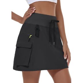 JWM Women's Hiking Cargo Skort Skirt High Waisted Golf Workout with Zipper Pockets Tummy Control Quick Dry Water Resistant